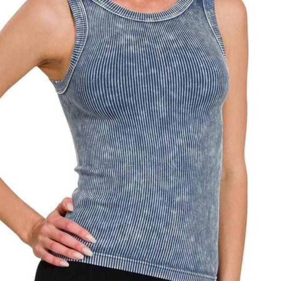 Zenana Sleeveless Stone Washed Reversible Seamless Ribbed Tank Tops L/XL Set 4 - Picture 2 of 7
